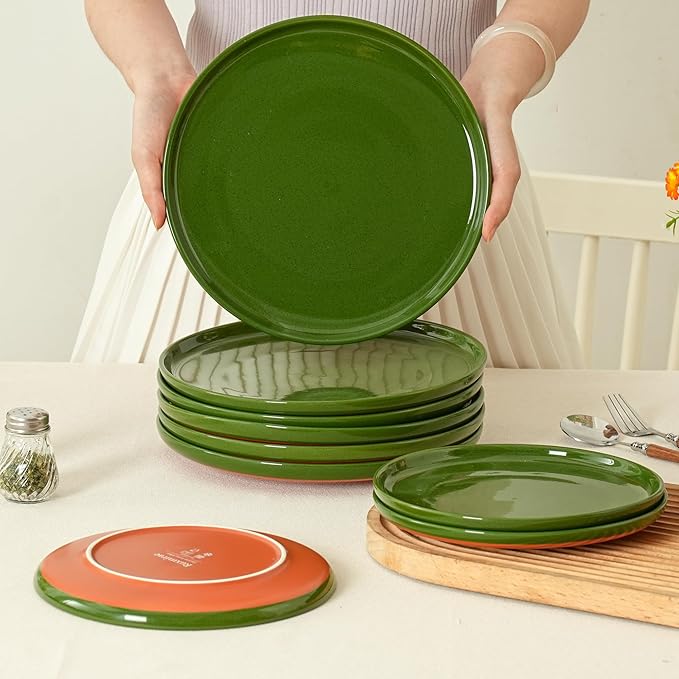 10.25-Inch Dinner Plates Set of 4, Dual Glaze Stoneware Plates, Microwave and Dishwasher Safe, Ceramic Plates for Everyday Dining, Forest Glaze Green