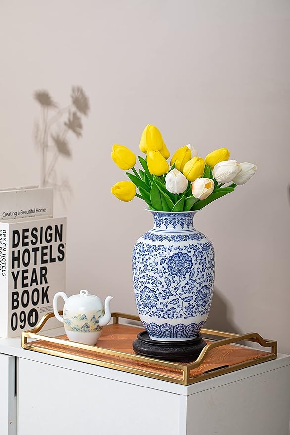 Blue Vase, Chinoiserie Vase, Ginger Jar Vase for Home Decor, Blue and White Porcelain Decor,9 "H