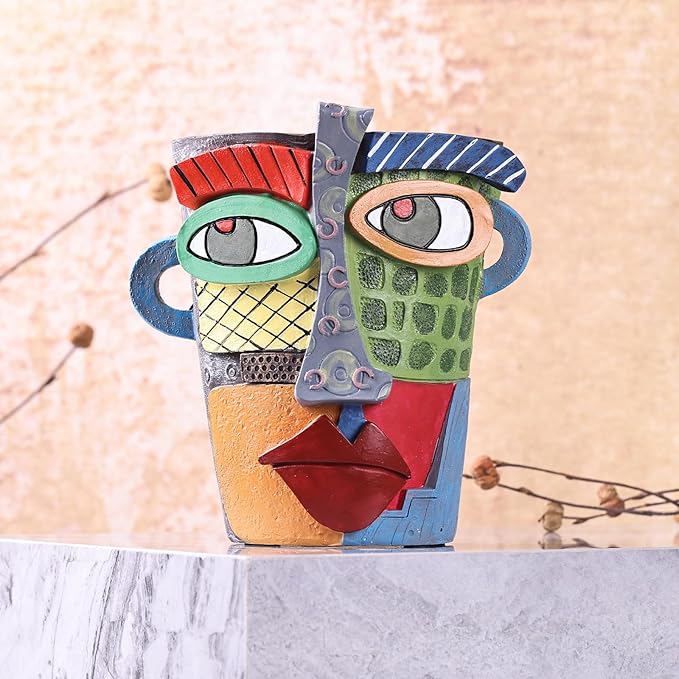 Unique Face Abstract Art Sculpture, Home Colorful Decor Statue for Modern Eclectic, TV Stand Accent, Coffee Table, Shelf, Entrance Table, Office Decor, Funky Quirky Art Decor Gift (Colorful)
