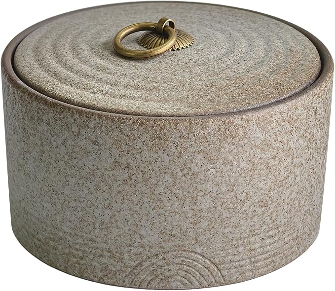 20.29 Oz Flat Lid Sealed Ceramic Jar, Vintage Kitchen Ceramic Canister, Retro Rustic Tea Storage Jar for Loose Leaf Tea, Flour, Coffee Bean, Sugar (Reef Yellow)