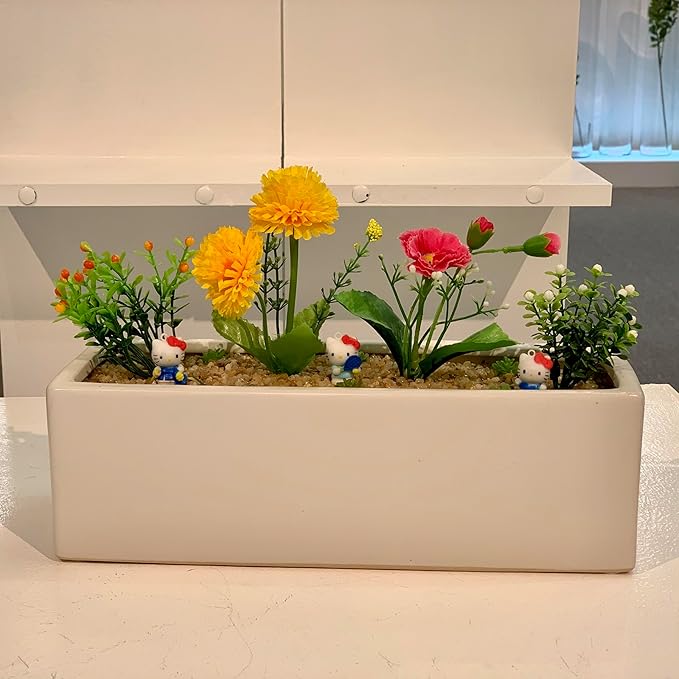WGVI Long Rectangle Ceramic Planter Vase in White 12" x 4" x 4"H, Block Rectangular Terrarium Box Pot, Flower Arrangement, Table top Centerpiece, Home Decor Organization Storage Container, 6 Pcs.
