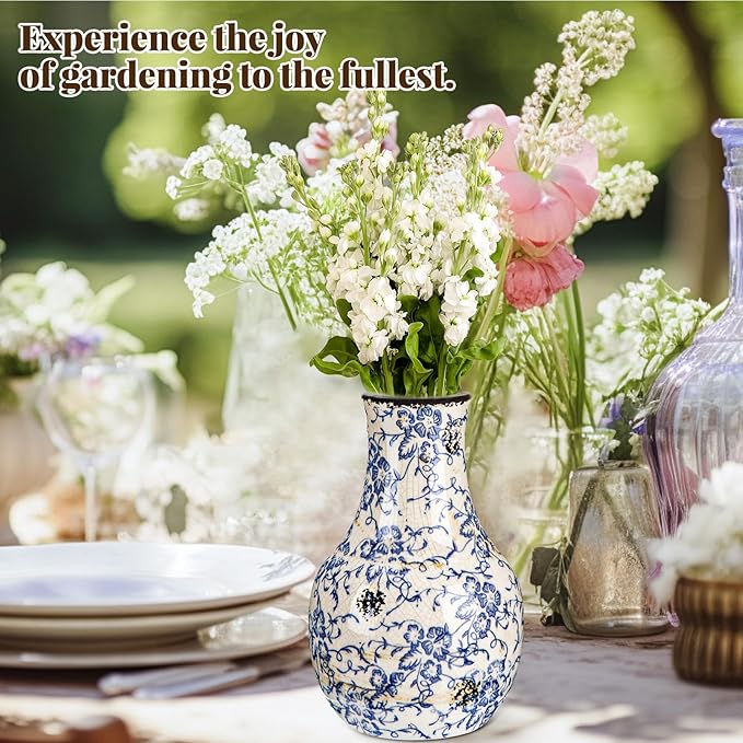 LemonRoad Vintage Ceramic Flower Vase 5.7 Inch Chinoiserie Ice Cracked Glaze Porcelain Vase Rustic Ceramic Large Centerpieces for Home Table Living Room Bookshelf Office(Orchid Style)
