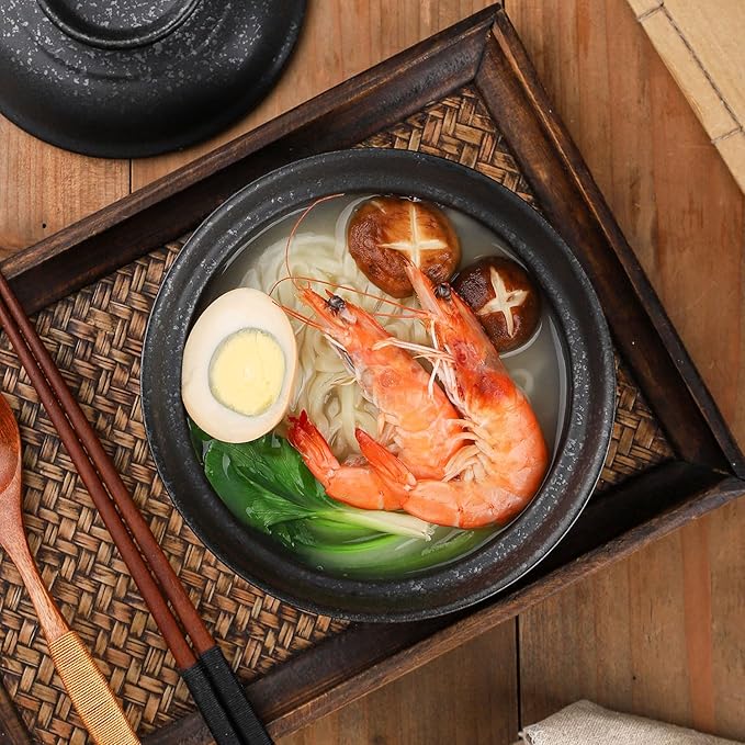 VanEnjoy Microwavable Ramen Bowl with Lid, 25 Oz Japanese Bowl Big Ceramic Japanese Soup Bowl with Lid, Korean Clay Pot - floral