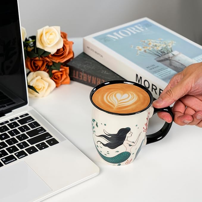 Color Changing Mermaid Coffee Mug 16oz - Ceramic Coffee Mug, Funny Ceramic Tea Cups for Home or Office, Mermaid Gifts for Mothers Day Christmas
