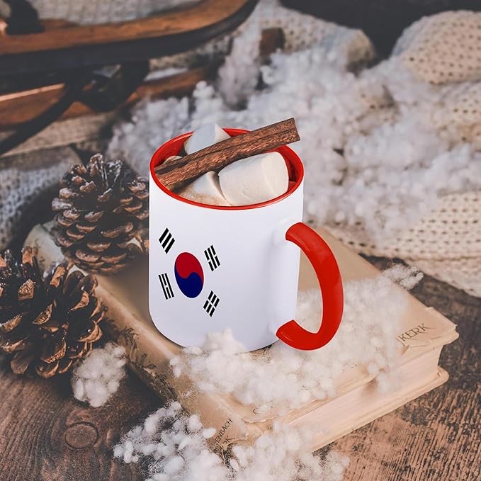 3dRose Flag of South Korea - Korean white red blue taegeuk circle black trigrams - Taiji Yinyang Taegeukgi 15oz Two-Tone Red Mug