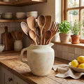 Rustic Kitchen Utensil Holder with Handle,7.48" H Ceramic Vintage Utensil Crock for Countertop, Farmhouse Kitchen Decoration Ceramic Pot for Spatulas Spoons Tongs(Novelty,Antique Cream)