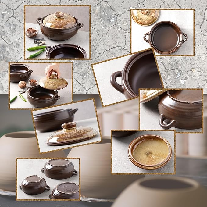 Korean Pot [Buncheong][17oz, 500ml] MUD GLAZE Earthenware Ttukbaegi, Ceramic Clay Cooking Pot Casserole, Heat Resistant Ceramic Pot, Stone Bowl Stockpot Soup Cookware