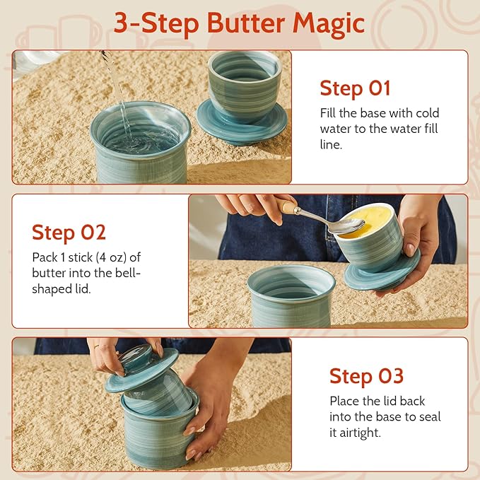 Sweese Hand-Painted Butter Crock with Lid – Vintage-Inspired Butter Keeper for Countertop Use, Unique Artistic Design, Dishwasher & Microwave Safe