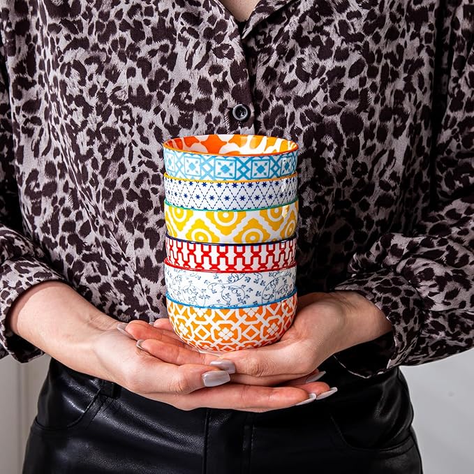 Ceramic Dipping Bowls Set - Mini 4 Oz Dessert Bowls Set - Small 3.5 Inch Porcelain Bowls for Side Dishes, Snack, Appetizer, Yogurt - Microwave Dishwasher Safe - Set of 6 - Assorted Colors
