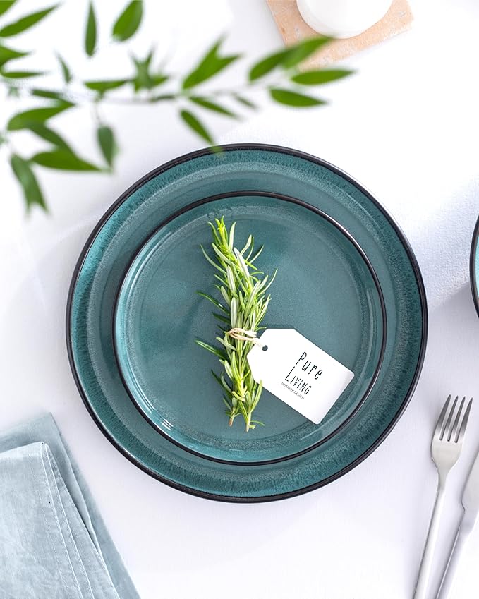 Stoneware small dinner plates set 2 pcs – 7.5" dark petrol blue ceramic salad & dessert plates – Dishwasher and microwave safe – Stylish plates set – Dinner service