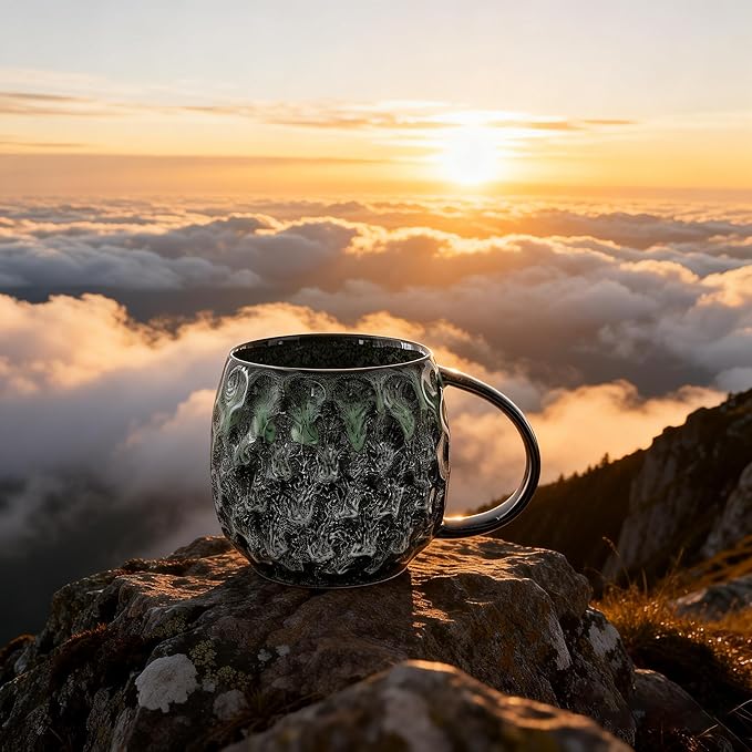 20oz Large handle Ceramic Coffee Mug, Handmade Glaze Color Changing Mug with Easy-Grip Handle, Unique Handcrafted Tea Cup for Home, Office, Gift Giving (cyan)