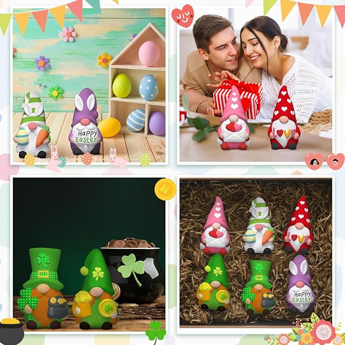 VioraWhite 6 Pcs Easter Gnome Ceramics to Paint Galentines Crafts Seasonal Holiday Ready to Paint Your Own Gnome Statues 4'' Mini Unpainted St. Patrick's Day Valentine Ceramics Figurines to Painting