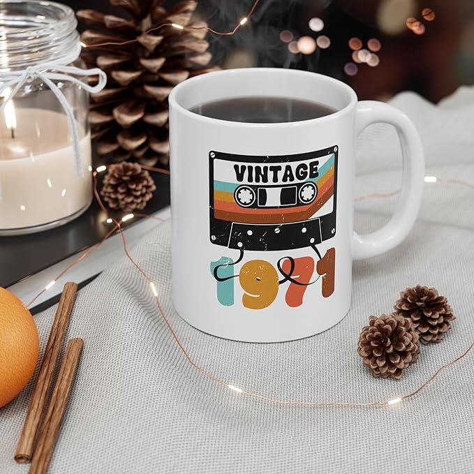 Vintage 1971 Cassette Tape Coffee Mug Gifts, Best of 1971 Birthday Present, Playlist Limited Edition Music Retro Cup
