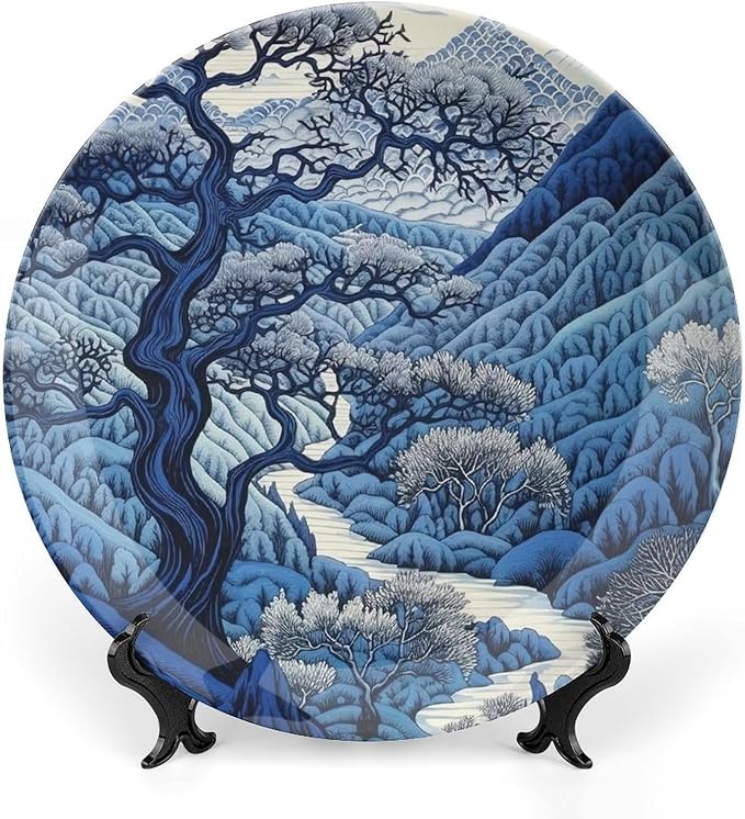 Blue And White Indigo Chinoiserie Decorative Plate for Display Display Farmhouse Supplies Home Wedding Holiday Party Decorations Personalized Gifts for Men Women Thanksgiving, 6", 7", 9", 10"