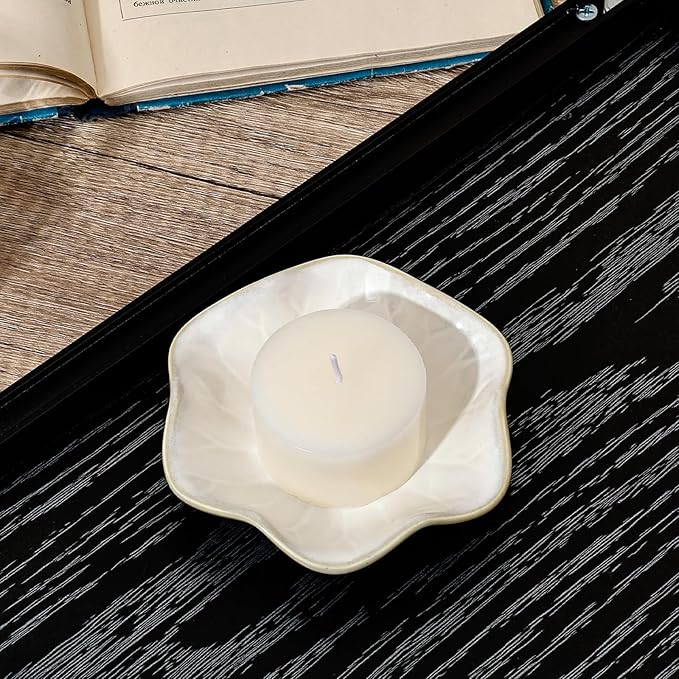 Koythin 2-Piece Ceramic Candle Holder, Aesthetics Candlestick Holders for Tea Lights, Lotus Leaf Shape Candle Stand for Mantle Table, Adorable Vintage Decor for Weddings Dining (Milky White)
