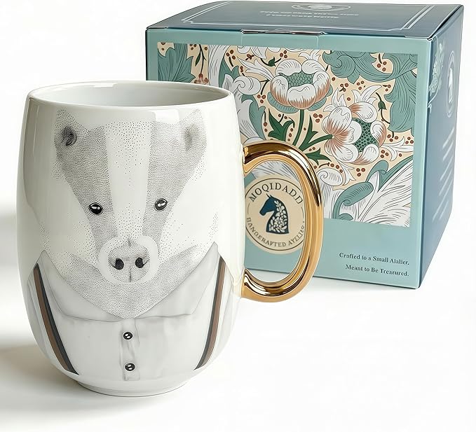 Large 24oz Ceramic Coffee Mug with Gold-Trim Handle, Oversized Porcelain Mug for Coffee, Tea & Hot Chocolate, Hand-Painted Artisan Style, Lead-Free, Gift-Ready Box, Hand Wash Only, Not Microwave Safe