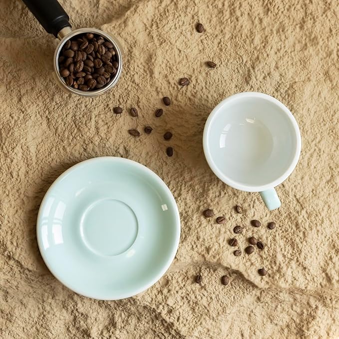 Loveramics Cappuccino Cup with Saucer, 8 oz Ceramic Coffee cup with Round Bottom for Cappuccino, Latte, Tea, Espresso, Thick-walled Stoneware Cup Set for Barista - Regular Colours (River Blue, 8OZ)