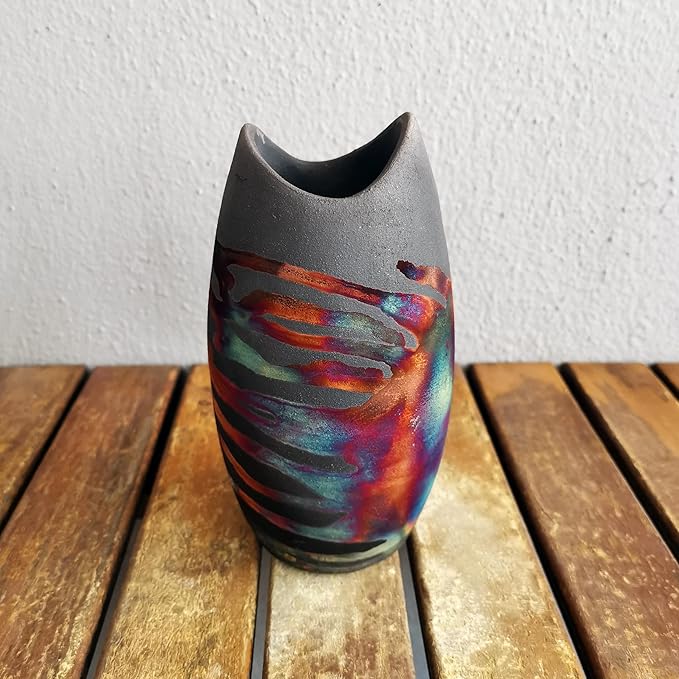 RAAQUU Koi 6.3 inch Handmade Ceramic Raku Clay Pottery Vase - Gifts for Her, Mom, Bridesmaid Wedding, Home Décor - CB