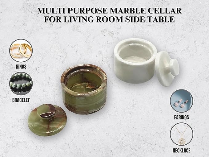 Premium Marble Salt Cellar with Lid 2 Pack | 3.5 oz Kitchen Storage Container | Elegant Cooking Salt Box | Spice Jar Keeper for Counter (White Green)