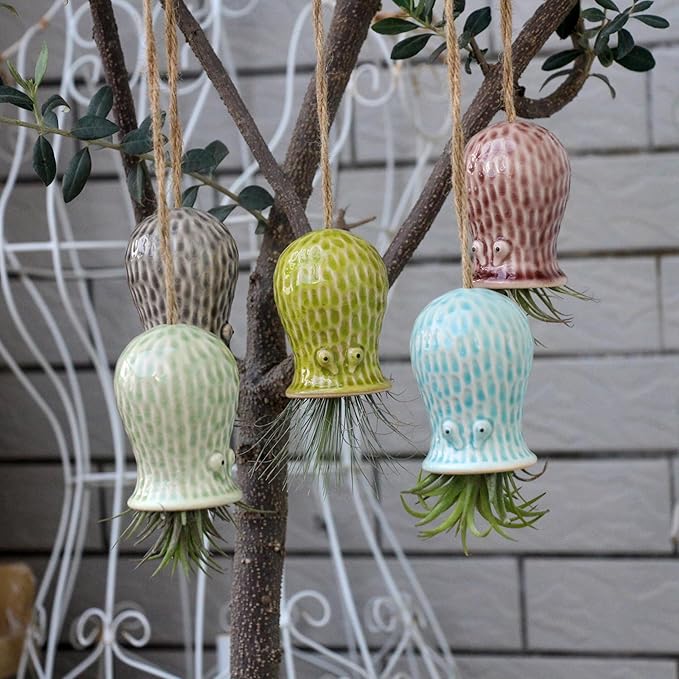Octopus Air Plant Holder - 5 Pack Resin Hanging Stand for Home Decor, Cute Hanger for Air Plants/Succulent, Octopus Decor for Living Room/Office
