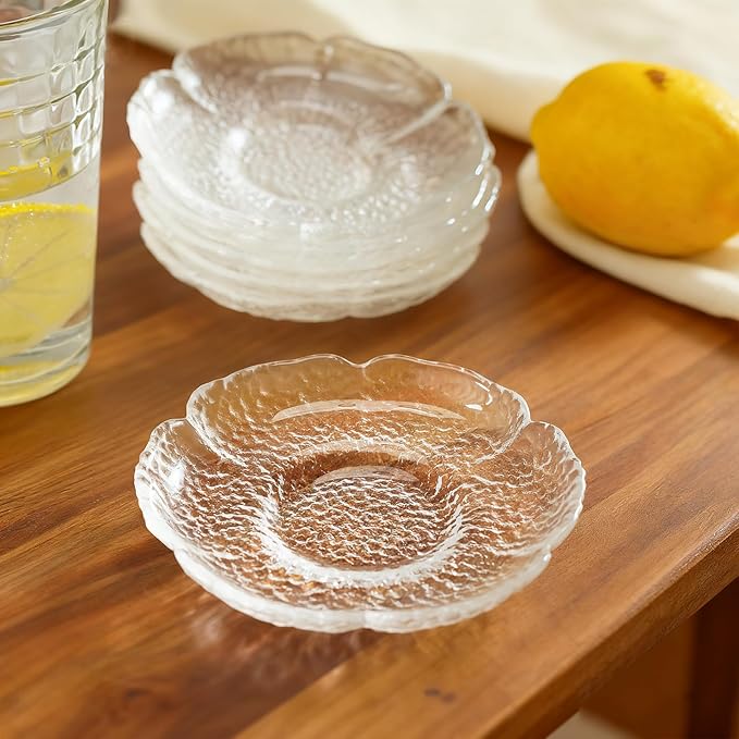 kanpura 6pcs Clear Glass Plates Restaurant 4.5 Inch Dessert Plates Tea Plates Bulk Small Crystal Plate Set for Appetizer, Fruits, Cake, Salad