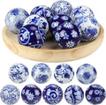 Vesici 9 Pcs Blue and White Porcelain Balls Decorative Chinoiserie Orbs for Centerpiece Bowls China Ceramic Balls Farmhouse Basket Tray Vases Decoration Gifts for Dining Table Holiday(Elegant Style)