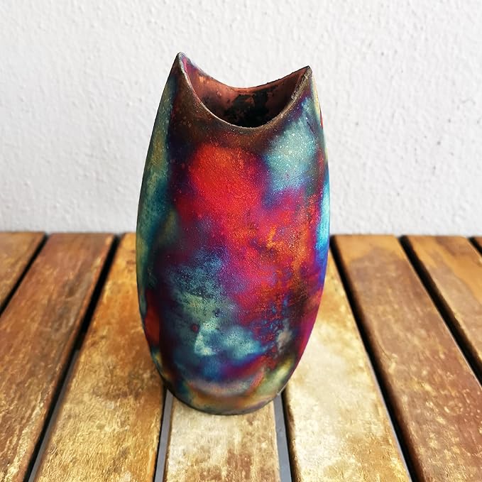 RAAQUU Koi 6.3 inch Handmade Ceramic Raku Clay Pottery Vase - Gifts for Her, Mom, Bridesmaid Wedding, Home Decor - FC
