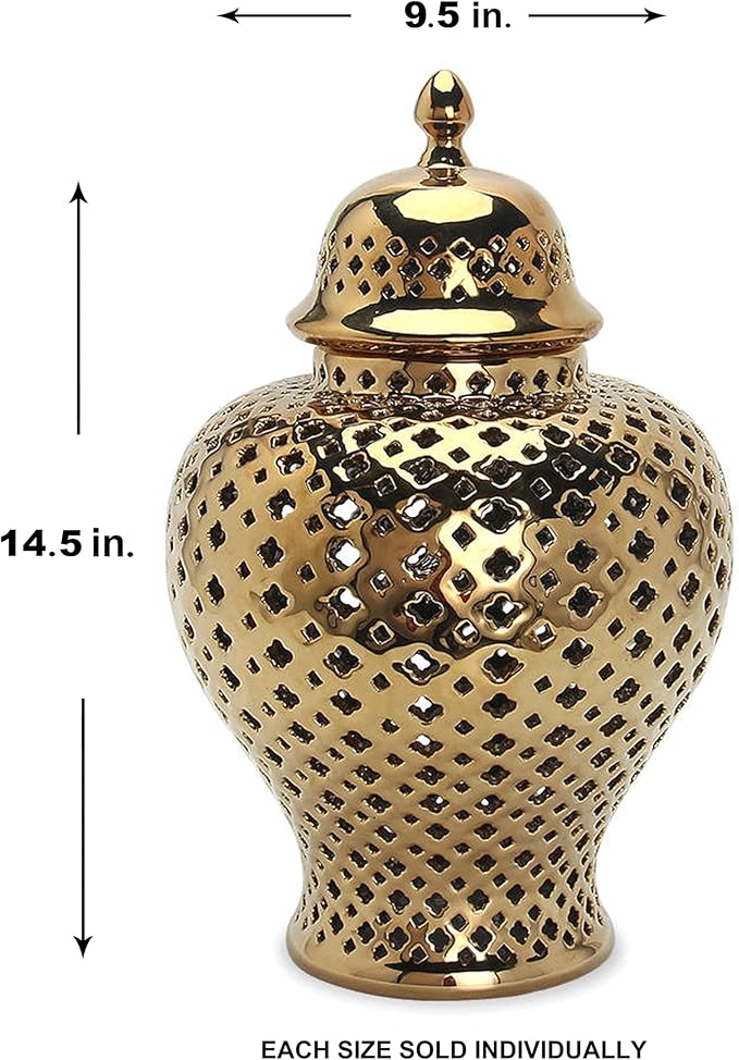 Noori Home - 100% Modern Glam Artisan Ceramic SANA Medium Sana Ginger Jar Urns with Lid 9.5x9.5x14.5