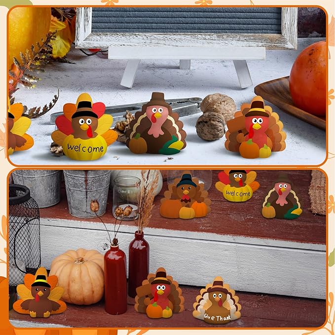 Eersida 6 Sets Gnome Ceramics to Paint Pumpkin Ready to Paint Your Own Ceramic Gnome Statues DIY Unpainted Ceramics Paintable Figurines Kit Crafts with Brush Palette(Thanksgiving Turkey)