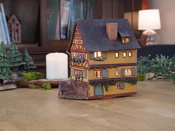 Ceramic Art Tealight Candle Holder Room Decoration Handcrafted Collectible Miniature Aroma Light House Plönlein, Rothenburg, Germany C260