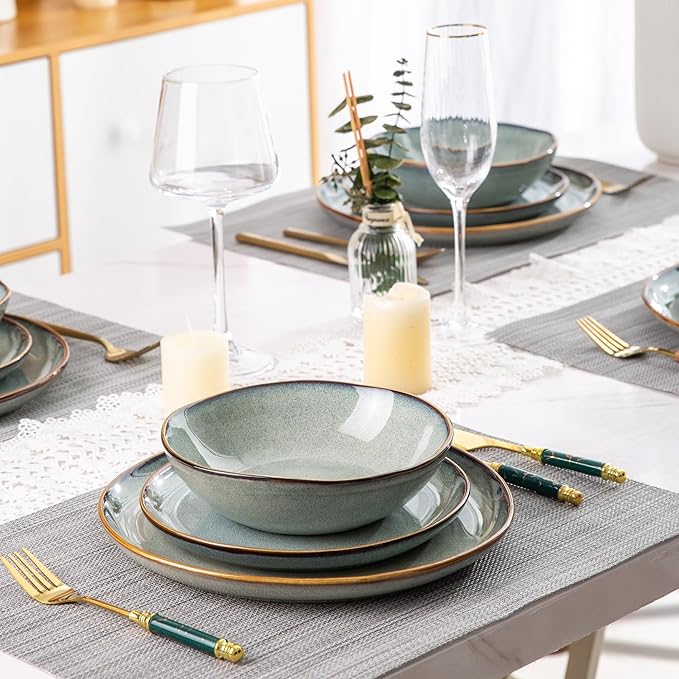 AmorArc Ceramic Dinnerware Sets,Handmade Reactive Glaze Stoneware Plates and Bowls Sets,Highly Scratch Resistant | Dishwasher & Microwave Safe Dishes Set,Service for 4 (16pc)
