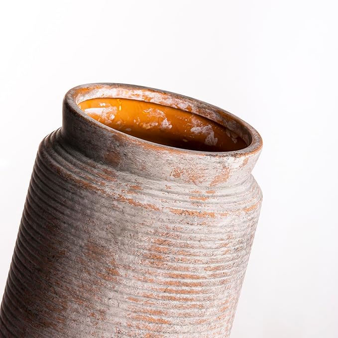 Ceramic Flower Vase 12 inch Farmhouse Rustic Vase for Home Decor Handcrafted Pottery Tall Terracotta Vases for Dining Table Decor Fireplace Living Room Bathroom Wedding Centerpiece (L-Terra)
