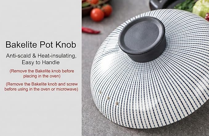 Japanese Clay Pot for Cooking with Lid - Ceramic Casserole Dish & Korean Stone Pot Alternative - Durable Earthenware Nabe Cookware for Rice, Stew & Miso Soup (Non-stick Glaze),1.5L,D
