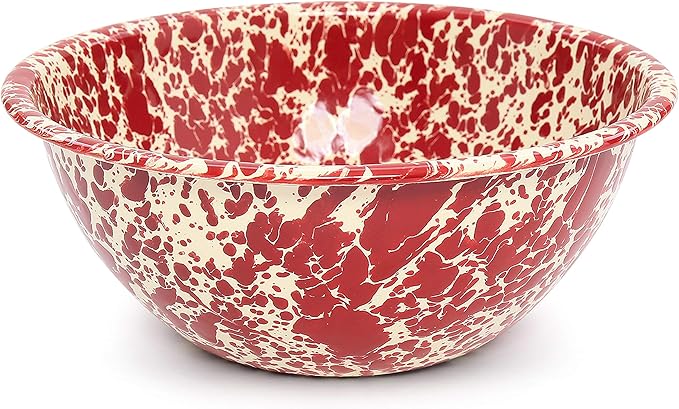 Crow Canyon Home Enamelware Serving Bowl, 1.5 quart, Burgundy/Cream Splatter (Single)