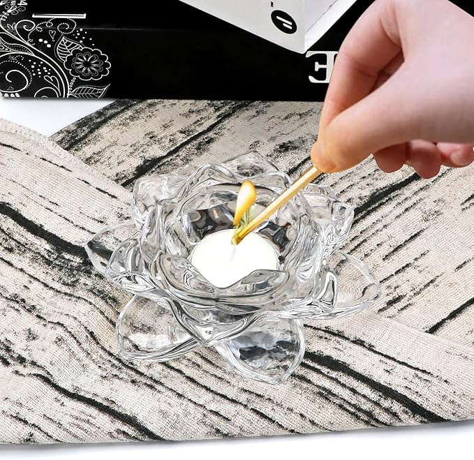 Crystal Glass Lotus Candle Holders, Crystal Tealight Candle Holders, Votive Candle Holder for Home Decor, Wedding &Party, Set of 15