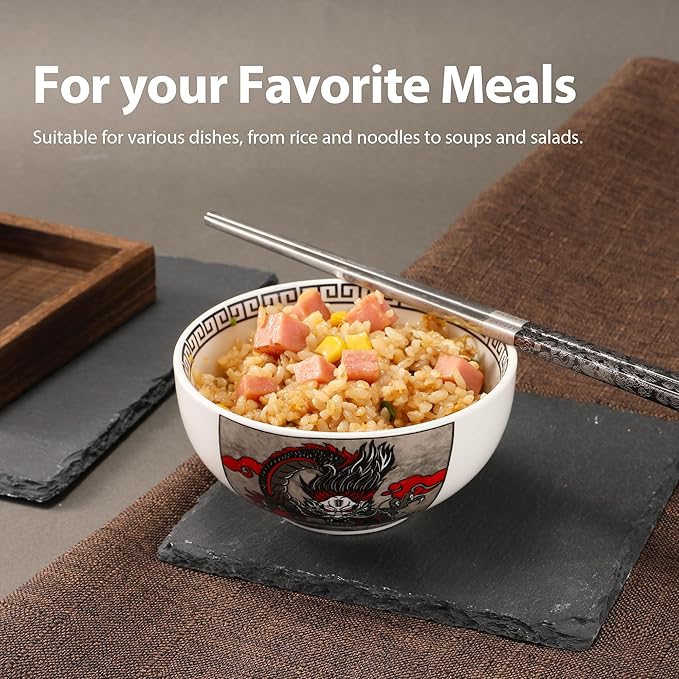 Hagary Dragon Rice Bowl Ceramic Bowl Japanese Korean Soup Bowl Pasta Salad Dessert Small Serving Bowl Housewarming Wedding Gifts Designed in Korea (No chopsticks) (Black, 10 oz – 1pc)