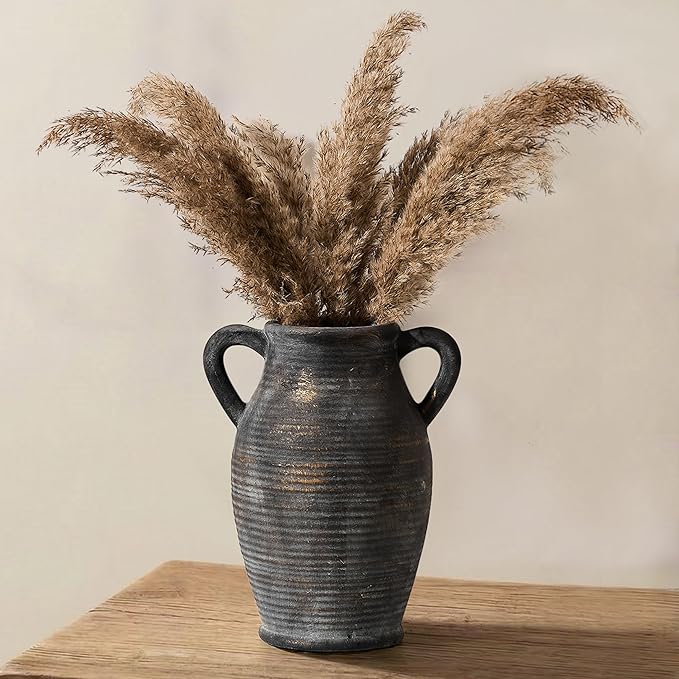 Emotionally Grounded Vase, Vaseking Large Ceramic Rustic Vase with 2 Handles, 9.8 inch Minimalist Decorative Farmhouse Tall Vases for Home Decor, Living Room, Enterway, Table Decoration, Bronze