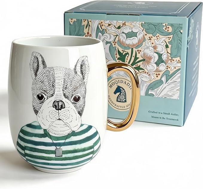 Large 24oz Ceramic Coffee Mug with Gold-Trim Handle, Oversized Porcelain Mug for Coffee, Tea & Hot Chocolate, Hand-Painted Artisan Style, Lead-Free, Gift-Ready Box, Hand Wash Only, Not Microwave Safe