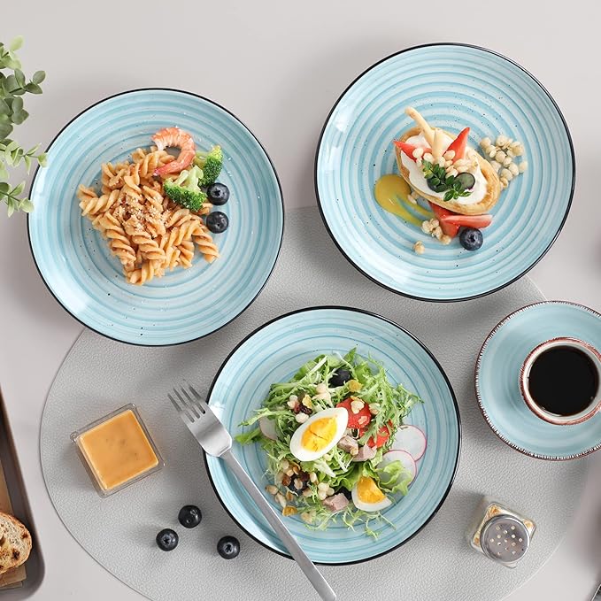 vancasso Bonbon Set of 6 Blue Hand Painted Rustic Style Dessert Plates Salad/Fruit/Snack Plates 19.3 x 19.3 x 2.5 cm