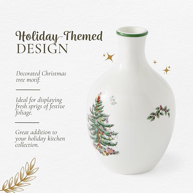 Spode Christmas Tree 6" Posy Vase - Elegant Ceramic Flower Vase, Holiday Centerpiece for Floral Arrangements & Home Decor - Beautiful Handcrafted Accent for Festive Decorations