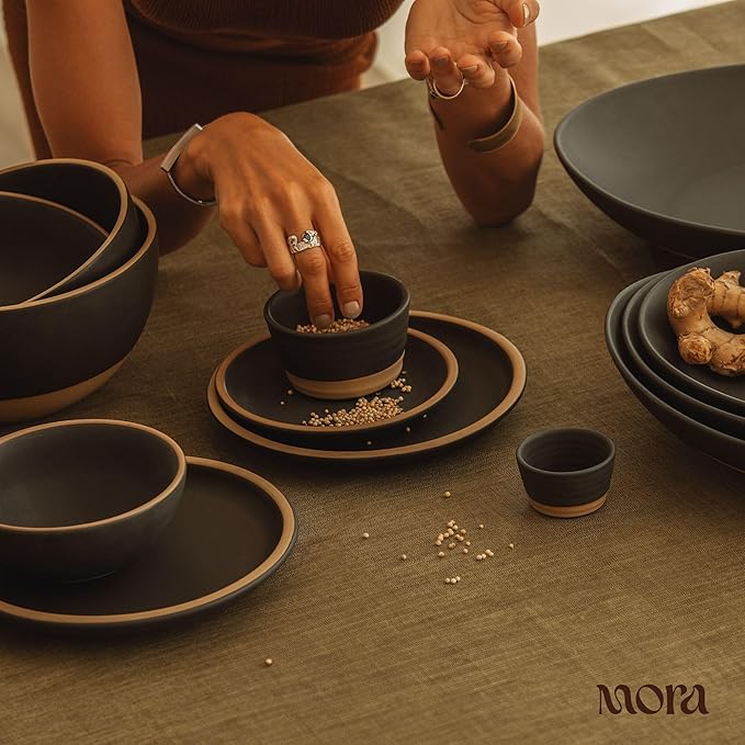 Mora Micro Ramekins Set of 4, 6oz Ceramic Pottery Baking Dishes - Microwave, Oven and Dishwasher Safe - Liquorice