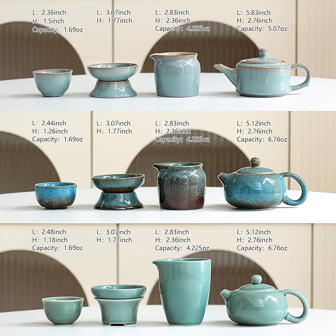 Chinese Tea Set, 10-Piece Ceramic Set with Teapot and Cups, Gongfu Tea Set,Tea Gift Sets,Outdoor and Office (Ge Kiln Green)