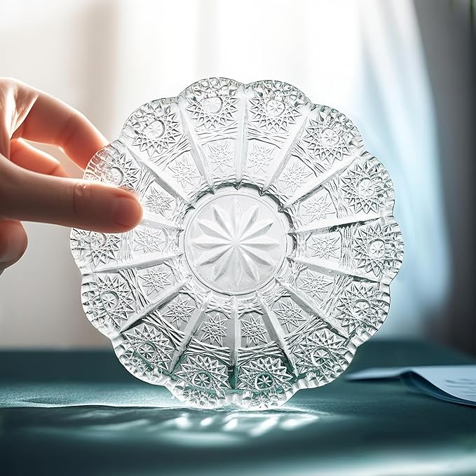 kanpura Dessert Plates 5.5 Inch Glass Plates Set of 6 Small Decorative Salad and Dessert Plates Clear Glass Dinner Plates for Appetizers, Salads, and Small Meals