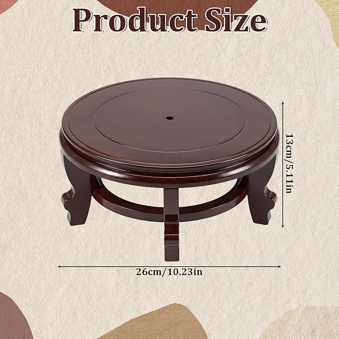 10 Inch Wooden Plant Stand Indoor Chinese Vase Fishbowl Display Stands Round Asian Style Wood Tall Planter Display for Home Indoor Plants Outdoor Decoration