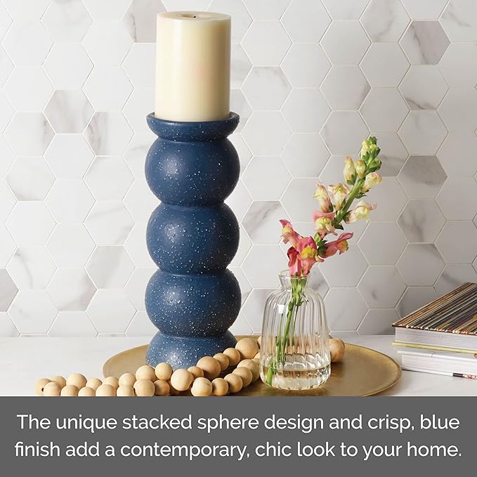 Elements Sphere Shaped Ceramic Candle Holder, 10 Inch, Blue