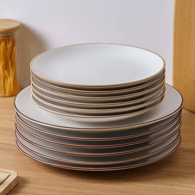 Ceramic Dinner Round Plates 6-Piece 10.28" Dinnerware Set, Large Round Plates, Serving Dishes, Chip and Scratch Resistant, Microwave Oven Dishwasher Safe, Vanilla White, Christmas Housewarming Gift