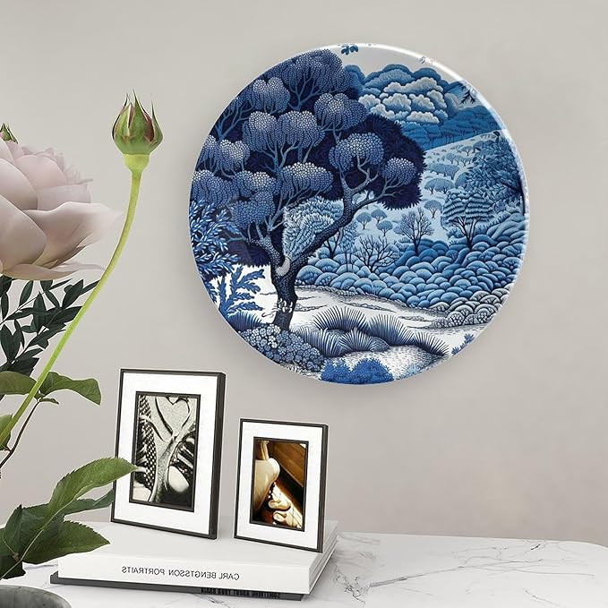 Blue And White Indigo Chinoiserie Fashion Plates for Display Housewarming Gifts Wedding Supplies Wall Office Holiday Party Decorations Personalized Gifts for Men Women Birthday, 6", 7", 9", 10"