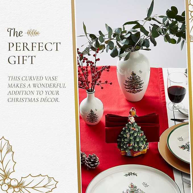Spode Christmas Tree 10" Posy Vase - Elegant Ceramic Flower Vase, Holiday Centerpiece for Floral Arrangements & Home Decor - Beautiful Handcrafted Accent for Festive Decorations