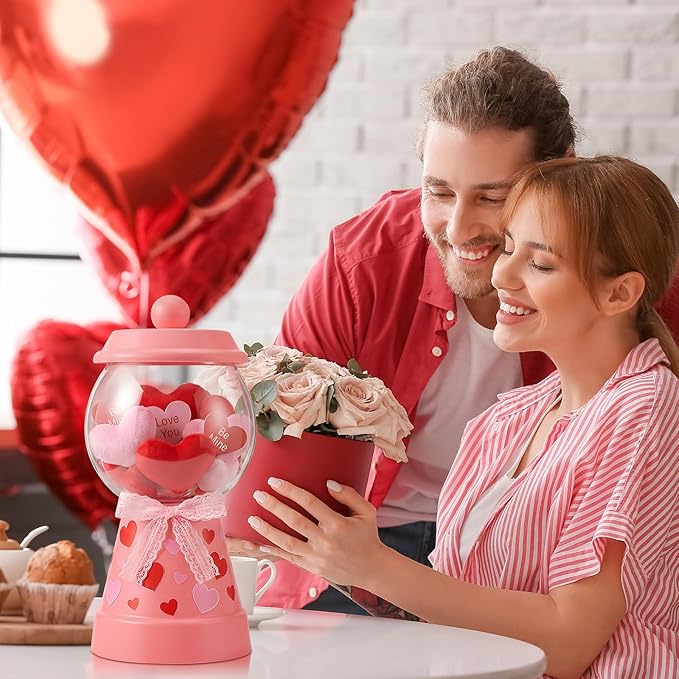 Thyle 27 oz Plastic Candy Jar with Lid Ceramic Candy Jar Food Storage Container for Easter Wedding Party Centerpieces DIY Gifts Game Table Ornament Holder Treats(Baby Pink)