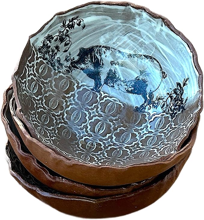 Ceramic Bowl Set of 4, Handmade Pottery Dinnerware, Housewarming Gift for Women, Men, Couples